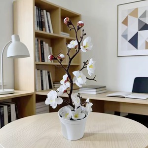 Bonsaï artificiel de fleurs de prunier du fabricant, pot rond de 28 cm, en plastique, décoration intérieure pour la maison, le bureau et le salon - Product Image 3