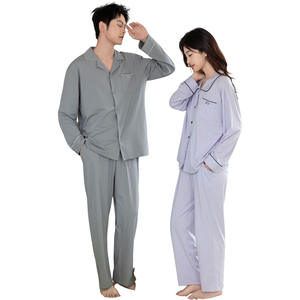 Ensemble de pyjama unisexe en lyocell, style simple et décontracté pour le printemps et l'automne, ensemble de vêtements de maison à manches longues et amples pour femmes - Product Image 3