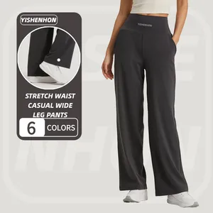 YISHENHON Custom High Quality Loose Straight Sweatpants Women High Waist Wide Leg Leggings With Pocket Fitness Yoga Pants