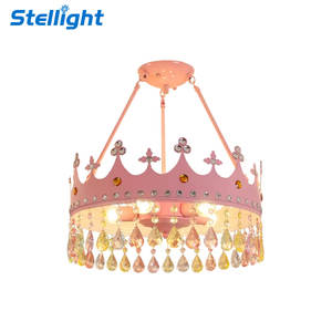 스텔라이트 LED 철제 원목 크라운 샹들리에, 아이들 공주방 인테리어용 E27 전구 핑크 펜던트 조명, 모던 럭셔리 중형, 3년 보증 - Product Image 1