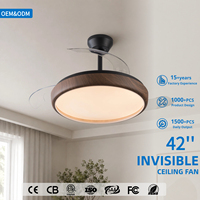 Ventilateur de plafond rétractable moderne personnalisable de 42 pouces avec lumière LED à intensité variable et contrôle par application, alimenté par courant continu