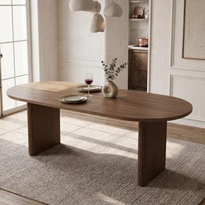 Table à manger ovale en bois SENYU au design moderne avec pieds cannelés, style mid-century, pour la salle à manger à domicile - Product Image 2