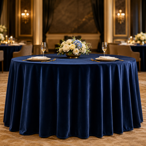 Wholesale Navy Blue Premium Velvet <b>Round</b> <b>Tablecloth</b> for Formal Hotel Ballroom Banquet Events - Product Image 1
