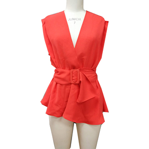 Top Senza Maniche Personalizzato <span class=keywords><strong>con</strong></span> <span class=keywords><strong>Cintura</strong></span> e Peplum, Blusa <span class=keywords><strong>con</strong></span> Scollo a V e <span class=keywords><strong>Cintura</strong></span> Annodata in Vita per Donna - Product Image 2