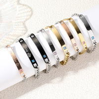 Pulsera de Acero Inoxidable con Corona de Zirconia Grabable, Cadena Cubana, Regalo de San Valentín para Amantes de la Moda al por Mayor