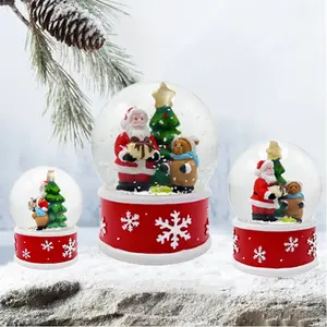 Xmas quả cầu tuyết mô hình nhựa thủ công của Santa Claus tượng với gấu nâu hình Cây giáng sinh xem bên trong cơ sở bông tuyết
