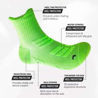 Chaussettes de sport pour hommes, mi-mollet, en coton respirant, à rayures 3D, avec semelle en tissu éponge amortissante, antidérapantes, pour marathon et course à pied