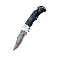 Couteau pliant à lame pointue en acier Damas sur mesure, manche en Micarta, bouton de réglage du pouce, couteau de chasse, épaisseur de la lame 0,7 mm, couteau de poche