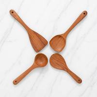 Ensemble d'ustensiles de cuisine 4 pièces en bois d'ébène naturel : spatule, cuillère de service, louche, pelle à riz – Outils de cuisson antiadhésifs et sûrs