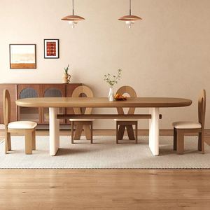 Cream Colored Solid Wood Oval <b>Dining</b> <b>Table</b> And Chair Set 6 Piece Durable Stain Resistant <b>Dining</b> Room Set - Product Image 2