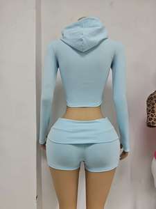 Conjunto de Ropa Deportiva para <span class=keywords><strong>Mujer</strong></span> 2026, Sudadera con Cierre y Capucha de Color Sólido de Alta Calidad, con Logotipo Personalizable y Diadema, Transpirable, OEM, ODM - Product Image 6