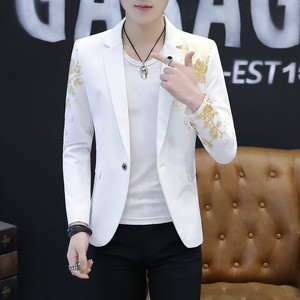 Blazer Décontracté <span class=keywords><strong>Homme</strong></span> pour Spectacles, Manteau Léger Imprimé Style Coréen, Veste Ample <span class=keywords><strong>Tendance</strong></span> pour Coiffeur - Product Image 3