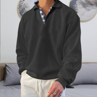 Polo sweat-shirt homme à col V, coupe ample, à carreaux et patchwork, manches longues, collection automne, best-seller