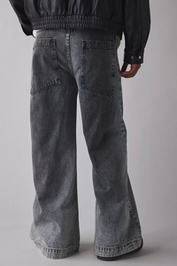 جينز جينز رجالي فضفاض واسع الساق كاجوال جيد التهوية بنطال صيفي قابل للغسل مع تصميم ثلاثي الأبعاد بسحّاب أزرار منسوج - Product Image 3