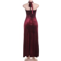 Robe de soirée en velours sans manches pour femme, col montant, fente latérale, style moulant, idéale pour les vacances - Meilleure vente