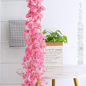 Guirnalda de flor de cerezo de plástico, Jazmín de invierno, plantas de flores artificiales, hojas verdes, flor colgante, vid rosa - Product Image 3