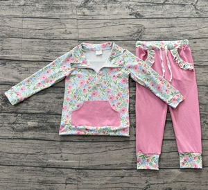 Conjunto de 2 Piezas RTS Boutique para Niños, Primavera-Otoño, Casual, Estampado Floral, Sudadera con Cierre y Pantalones Jogger, Transpirable, Algodón y Spandex - Product Image 3