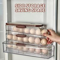 Organisateur de cuisine automatique à 4 niveaux, support à œufs en plastique, conteneur de rangement, distributeur avec boîte à roulettes pour réfrigérateur, utilisation alimentaire