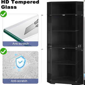 Vitrine d'angle à 5 niveaux avec portes en verre, vitrine éclairée de 71 pouces avec 3 couleurs de lumière pour objets de collection - Product Image 4