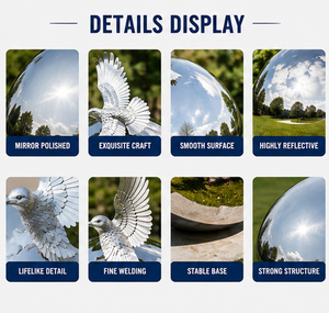 Scultura di Aquila in Sfera di Acciaio Inossidabile a Specchio Personalizzata BSA, Grande Sfera Metallica con Statua di Uccello Bianco per Resort, Villa e Giardino - Product Image 3