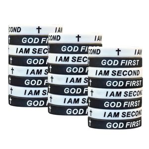 Bracelet en silicone avec inscription en relief 'Dieu est avant tout' et 'Je suis deuxième' - Product Image 2