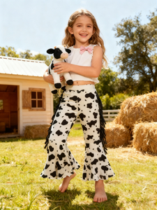 Pantalon cloche imprimé pour enfants, filles, bébés et tout-petits, écologique, séchage rapide, respirant, longueur intégrale, orné de bijoux, été-automne - Product Image 4