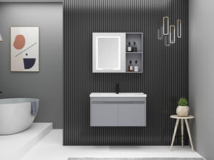 Mueble de baño de pared de aleación de <span class=keywords><strong>aluminio</strong></span> de tocador de madera Simple moderno lavabo de cerámica integrado <span class=keywords><strong>lavadora</strong></span> de inodoro su espejo - Product Image 2