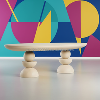 Table à manger ovale en bois de style Japandi antique pour 6 à 8 personnes avec piédestal empilé artistique pour salle à manger