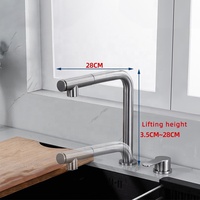 Robinet de cuisine escamotable à deux trous en acier inoxydable 304 avec pulvérisateur escamotable