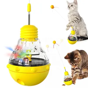 2024不倒翁设计慢速喂食器分配玩具互动猫玩具，适合所有猫的室内游戏灯泡玩具