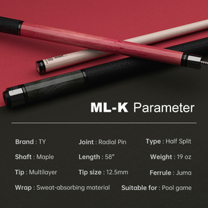 TY Nouveauté, série ML-K, queue de <span class=keywords><strong>billard</strong></span>, pointe de 12,5 mm, manche en érable, joint radial, revêtement en cuir absorbant, taco de billar - Product Image 2