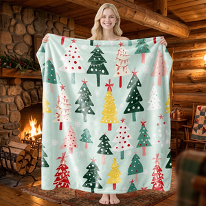 Wholesale Christmas Tree Print <b>Flannel</b> Throw Blanket Rectangular Anti-Pilling Home Decor Winter Classic Style - Product Image 1