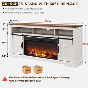 Mueble para TV Estilo Rústico Americano SENYU con Chimenea Eléctrica, Gabinete de PB/MDF/Metal, Consola Multimedia con Almacenamiento, Fácil de Armar - Product Image 4