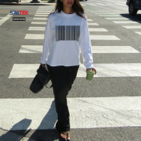 T-shirt à manches longues à col rond avec logo personnalisé et code-barres, vêtements pour femmes, pour un style décontracté quotidien, streetwear, t-shirt surdimensionné