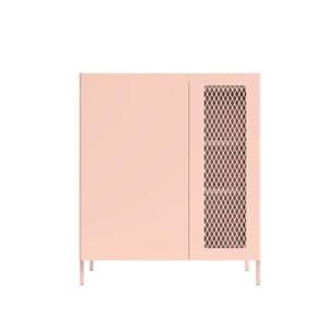 Metal Storage Cabinet Modern Metal Sideboard Cabinet with Mesh Element Doors and Adjustable Shelves