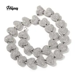 Hip Hop Iced out Micro Pave CZ Hình Trái Tim Cuba Tennis Chuỗi Sang Trọng Zirconia Rapper Đồ Trang Sức Choker Kim Cương Vòng Cổ