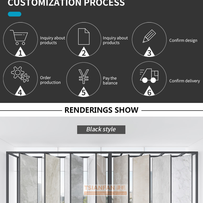 factory produced rotating floor display cases color mosaic marble metal tile quartz showroom sample rack