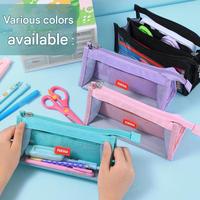 Trousse à crayons Oxford transparente double face de luxe, grande capacité, organisateur de papeterie, pochette à stylos multifonctionnelle à fermeture éclair, pour l'école