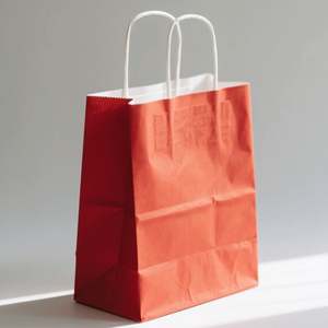 KM 13*8*21cm High-Quality <b>Red</b> Kraft Paper Gift Bags with Handles MOQ 750pcs Available - Product Image 2