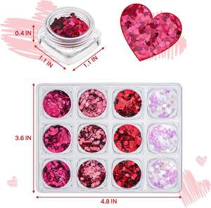 12 Boxen Red Valentine's Love Herz Nail <span class=keywords><strong>Art</strong></span> Pailletten <span class=keywords><strong>Kits</strong></span> Red Shining Flakes Herzförmiges Nail Glitter Set zum Valentinstag - Product Image 4