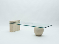 Table basse en verre moderne minimaliste Table basse en verre à base de pierre de travertin pour salon nouveauté boule ronde