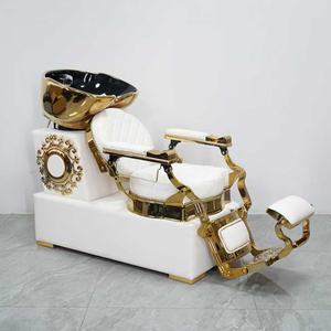 Fauteuil de lavage de luxe blanc et or pour salon de coiffure, chaise de thérapie capillaire antique avec bac en céramique - Product Image 4