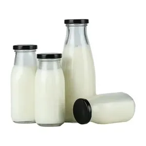 Großhandel 200ml 500ml 1000ml klar rund wieder verwendbar leer neue Tee Milch Getränk Glasflasche Verkauf mit Deckel