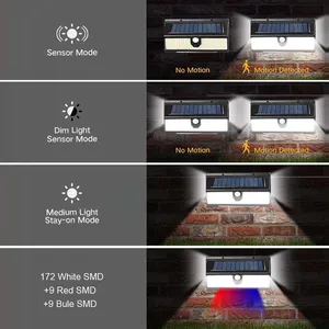 Luzes Solares com Sensor de Movimento IP65 de 190 LEDs - Lâmpadas de Parede Externas à Prova d'Água para Segurança de Jardim, Quintal e Pátio - Product Image 3