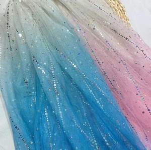 Tissu en tulle rose arc-en-ciel ombré avec paillettes, maille transparente en polyester dégradé pour la décoration de vêtements (vente en gros) - Product Image 6