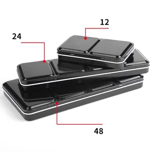 XinyiArt Venta al por mayor: Estuches de metal vacíos para acuarelas de 12/24/48 compartimentos, <span class=keywords><strong>paleta</strong></span> de pintura, caja de <span class=keywords><strong>paleta</strong></span> de acuarelas para media pastilla y pastilla completa - Product Image 1