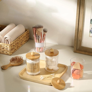 Q-tip chủ Dispenser với nắp Tre hộp đựng bằng nhựa Vanity trang điểm tổ chức lưu trữ cho tăm bông, bóng, miếng đệm - Product Image 2