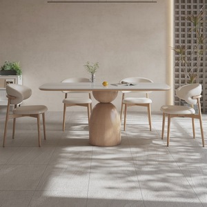 Dining <b>Table</b> And Chair Set 6 Piece <b>Matte</b> White Solid Wood Minimalist Nordic Style For Dining Room - Product Image 2