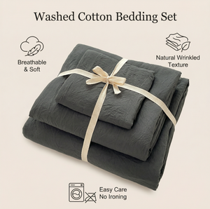 Parure de lit quatre pièces en coton lavé couleur unie moderne, ultra douce, durable, respirante, résistante <span class=keywords><strong>à</strong></span> la décoloration et aux plis, pour toutes les saisons - Product Image 2