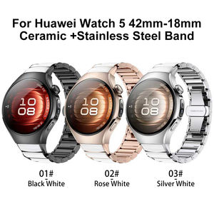 2025 Profitez d'un joli bracelet de montre en céramique + acier inoxydable pour Huawei Watch 5 Bracelet de montre intelligent de 18mm - Product Image 2